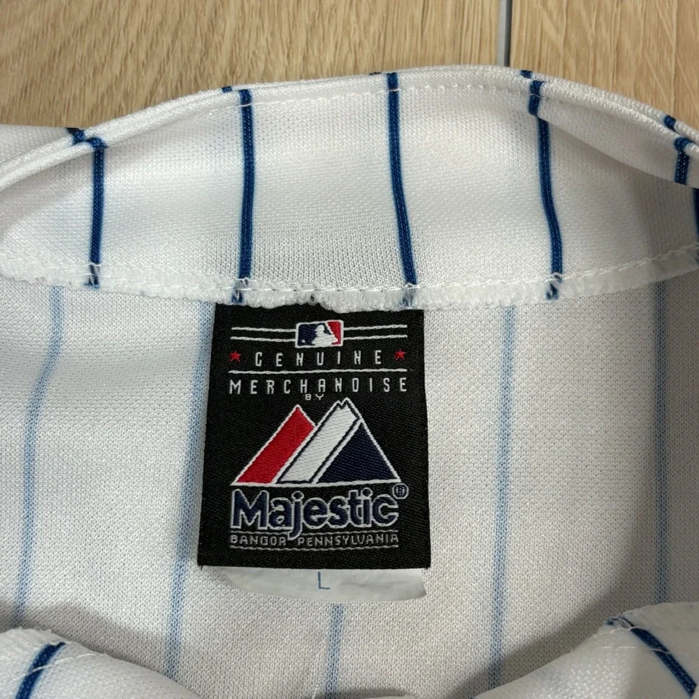 Majestic Milwaukee Brewers MLB Pinstripe Baseball Jersey Youth Large White Blue